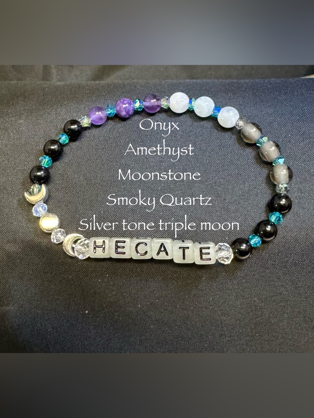 Hecate Beaded Bracelet - Moonstone, Amethyst & Onyx